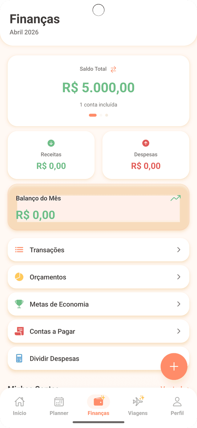 Tela de finanças