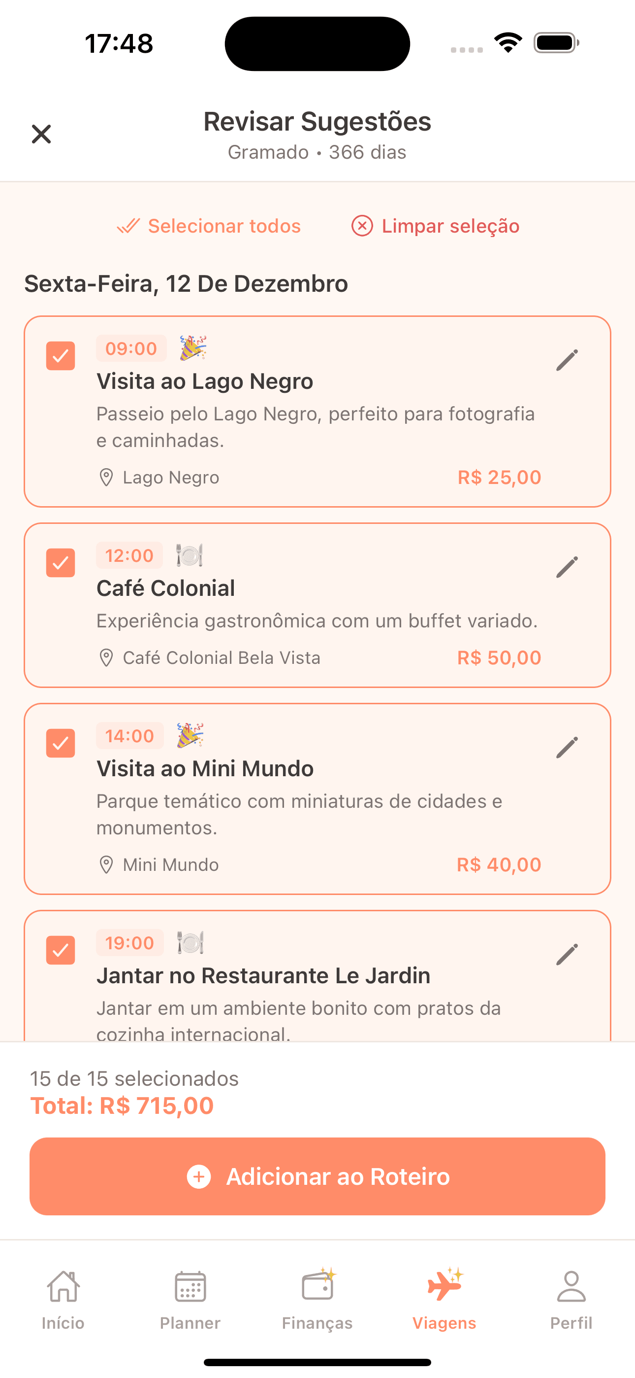 Tela de metas