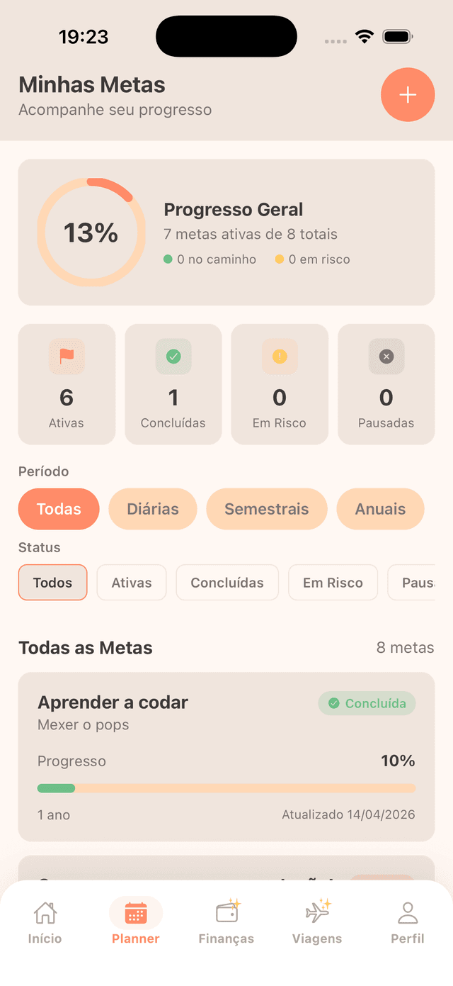 Tela de metas do Family Routine com indicadores de progresso
