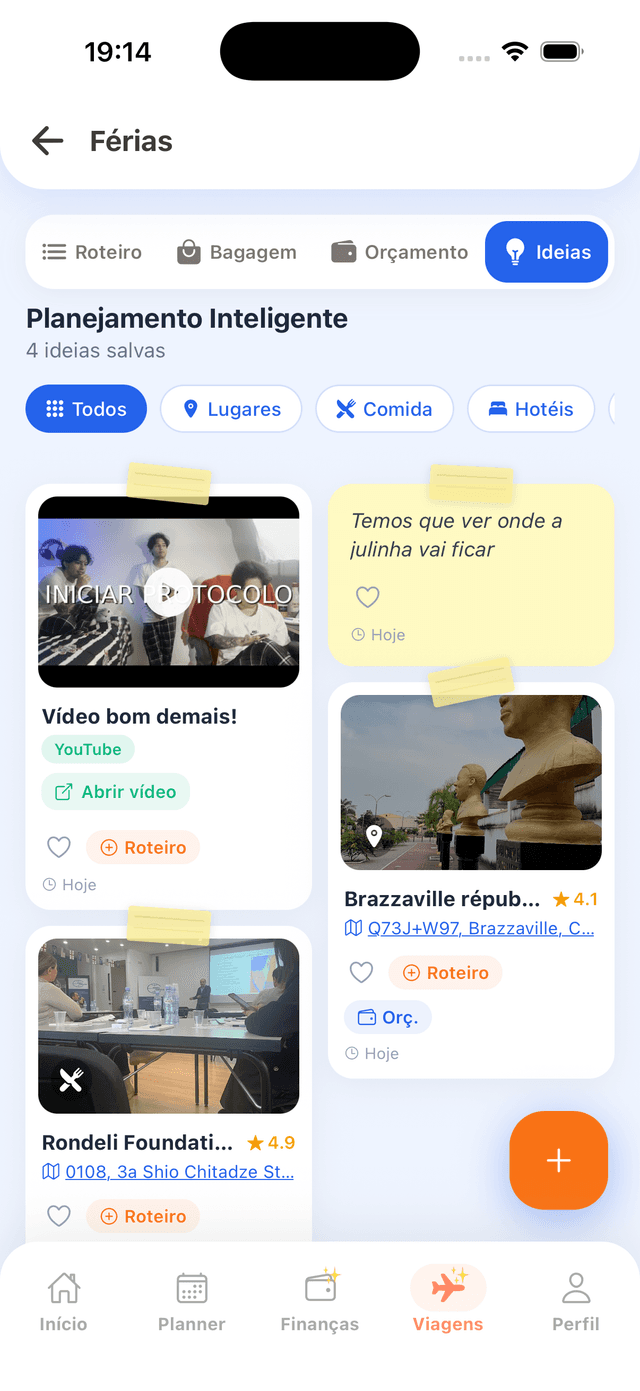 Tela de Planejamento de viagem