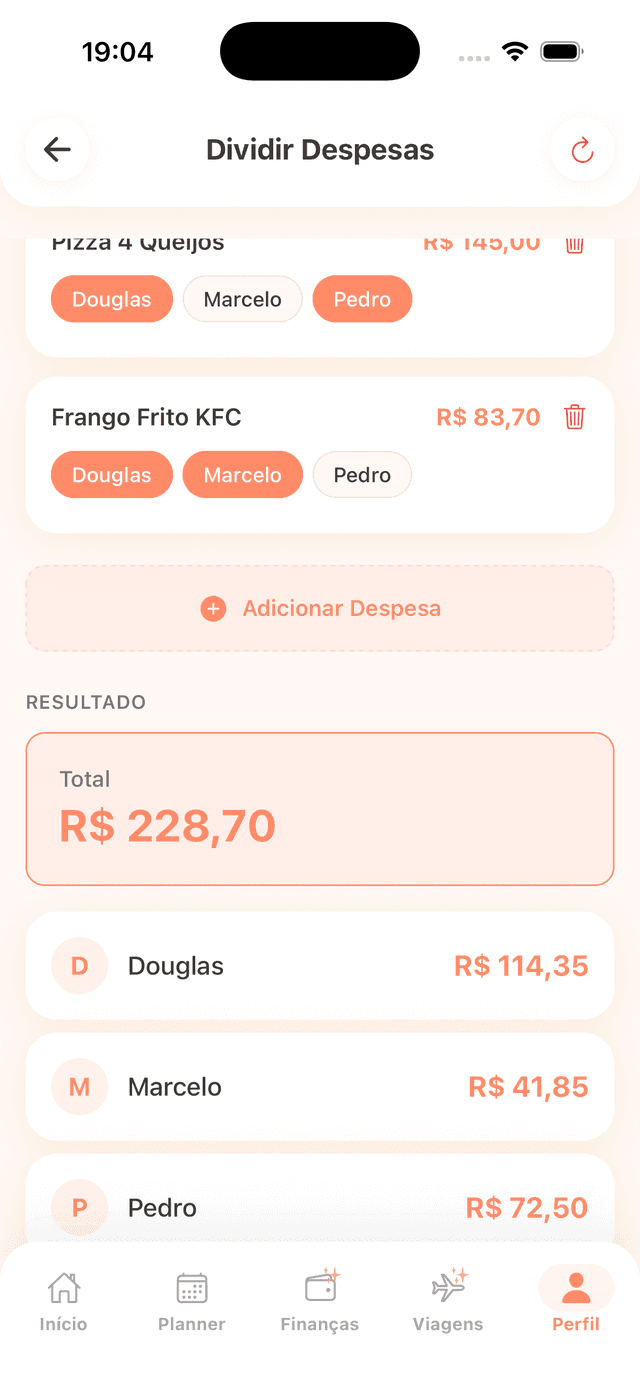 Tela de Dividir Contas